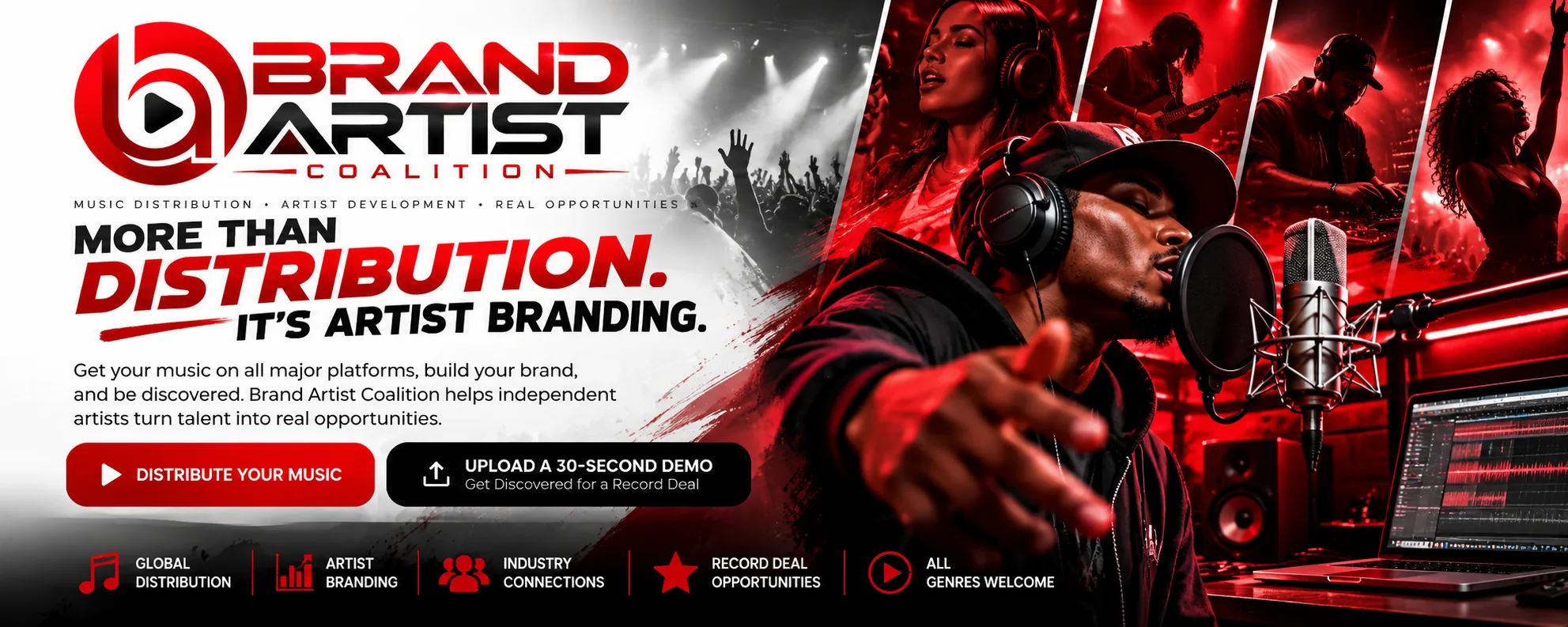 Brand Artist Coalition banner: More than distribution, it's artist branding. Music distribution, artist development and real opportunities for independent artists of all genres.