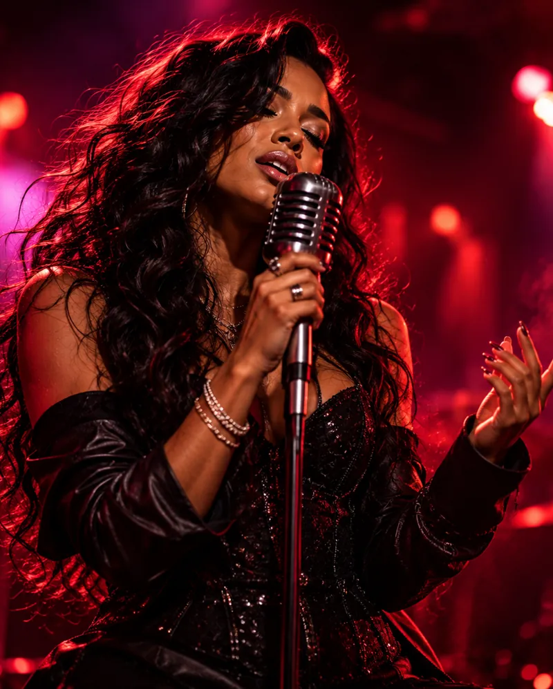 R&B music artist performing on stage