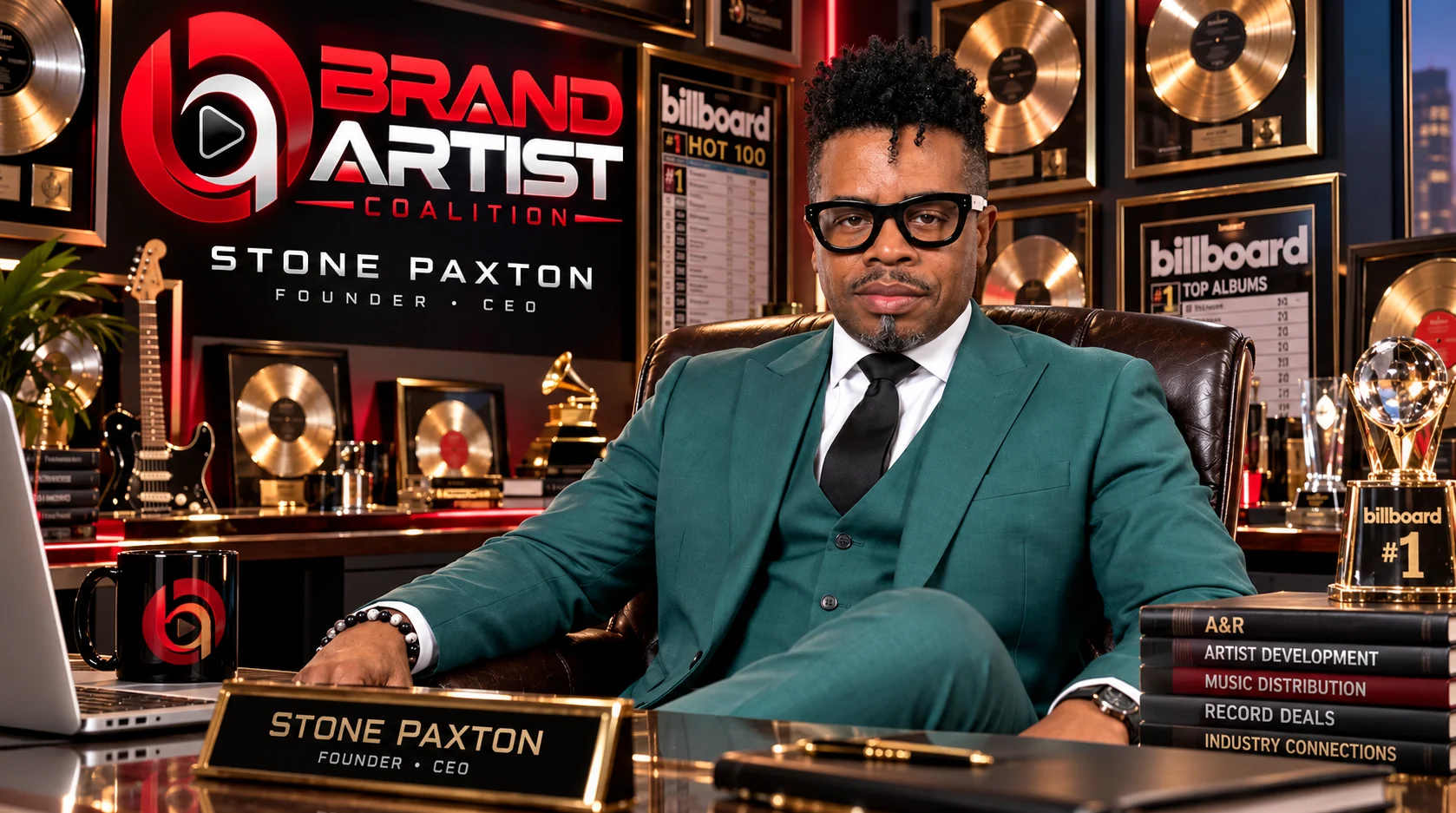 Stone Paxton, Founder and CEO of Brand Artist Coalition, in his office